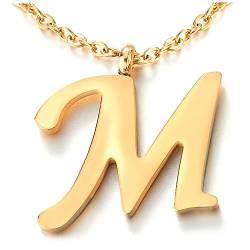COOLSTEELANDBEYOND Name Initiale Alphabet Buchstaben M Anhänger Edelstah Halskette für Damen Herren Farbe Gold mit 50cm Stahl Seil-Kette von COOLSTEELANDBEYOND