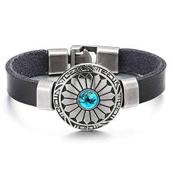 COOLSTEELANDBEYOND Schwarz Leder Armreif Armband für Herren für Damen, Vintage Kreis Sonnenstrahlen Sonnenblume Charme mit Türkis von COOLSTEELANDBEYOND