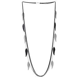 COOLSTEELANDBEYOND Schwarz Silber Statement Halskette Multi-Schichten Lange Kette mit Blatt Charme Anhänger Partei Abendkleid Veranstaltung von COOLSTEELANDBEYOND