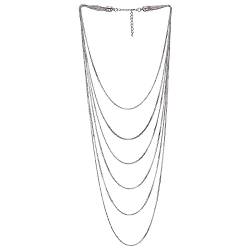 COOLSTEELANDBEYOND Silber Farbe Choker Kragen Halsband Statement Halskette Wasserfall Multi-Schichten Box Kette Anhänger Abendkleid von COOLSTEELANDBEYOND