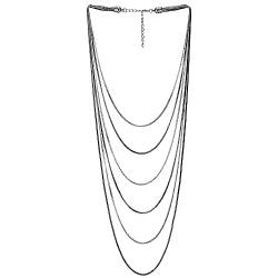 COOLSTEELANDBEYOND Silber Schwarz Choker Kragen Halsband Statement Halskette Wasserfall Multi-Schichten Box Kette Anhänger Abendkleid von COOLSTEELANDBEYOND