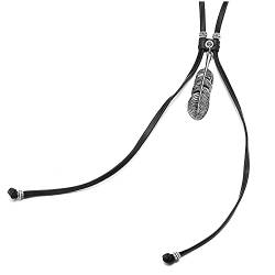 COOLSTEELANDBEYOND Vintage Feder Blatt Bolo Tie Krawatte, Lariat Halskette, Schwarz Leder Rodeo Lange Y Halskette Herren Damen von COOLSTEELANDBEYOND