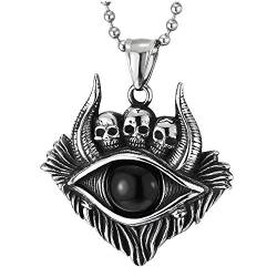 COOLSTEELANDBEYOND Vintage Tribal Schutz Stier Augen Horn Schädel Medaille Anhänger mit Schwarz Onyx Wulst, Herren - Edelstahl Halskette von COOLSTEELANDBEYOND