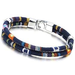 COOLSTEELANDBEYOND Zwei Strang Navy Blau Tribal Tibetische Handarbeit Baumwolle Armband für Herren Jungen Damen Wickeln Schweißband von COOLSTEELANDBEYOND