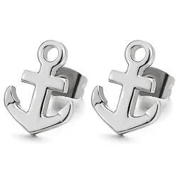 Paar Glatte Flacher Edelstahl Marine Anker Ohrstecker, Unisex Ohrringe für Herren und Damen, Ohrschmuck von COOLSTEELANDBEYOND