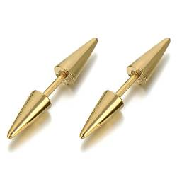 Paar Goldfarben Doppelspitze Spike Ohrstecker aus Edelstahl, Herren Damen Gestüt Ohrringe Fakeplugs Fake Piercing von COOLSTEELANDBEYOND