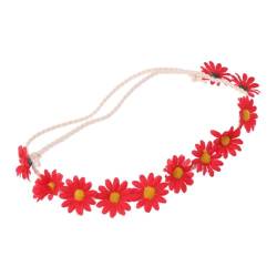 COOPHYA 2 Stück 11 florale Kopfbedeckung Frauen Blumenmädchen-Stirnband Blumengirlande Haarband Hochzeitskopfschmuck Gänseblümchen-Stirnband die Blumen Heiligenschein rot von COOPHYA