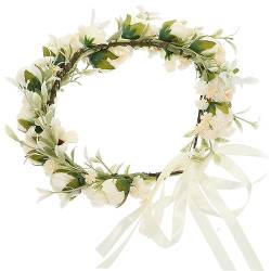 COOPHYA Brautgirlande Brautjungfern Stirnband Blumenmädchenkrone weiße Toilettenartikelflaschen Blumengirlande Haargummi Haarschmuck Blumenhaarkranz für Frauen Blumenkrone von COOPHYA