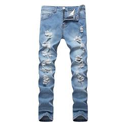 COOSVEN Herren Skinny Ripped Jeans Slim Fit Distressed Stretch Denim Hose, blau, 48 von COOSVEN