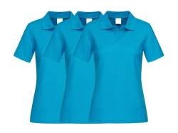 COOZO Damen 3er-Pack Kurzarm Klassische Baumwolle Polo Hemd - Meerblau - L von COOZO