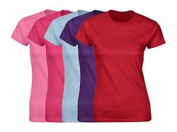 COOZO Damen 5er-Pack Kurzarm T-Shirts - Azalee/Heliconia/Hellblau/Lila/Rot - L von COOZO