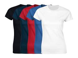 COOZO Damen 5er-Pack Kurzarm T-Shirts - Schwarz/Marine/Rot/Königsblau/Weiss - L von COOZO