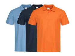 COOZO Herren 3er-Pack Kurzarm Klassische Baumwolle Polo Hemd - Hellblau/Blaue Mitternacht/Orange - L von COOZO