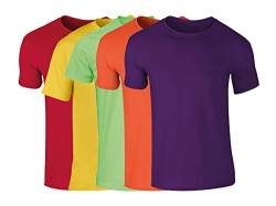 COOZO Herren 5er-Pack Kurzarm T-Shirts - Kirsche Rot/Gänseblümchen/Limegrün/Orange/Lila - L von COOZO