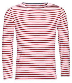 COOZO Herren Marine Lange Ärmel Gestreift T-Shirt - Weiss/Rot - L von COOZO