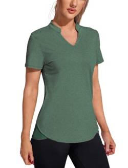 COOrun Damen Sport T-Shirt Kurzarm V-Ausschnitt Laufshirt Athletisch Lässig Yoga Workout Tops Atmungsaktiv Sportshirt Funktionsshirt von COOrun