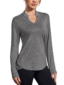 COOrun Funktionsshirt Damen Langarmshirt Fitness Workout Tops Athletisch Lässig Laufshirt Yoga Oberteil Dunkelgrau XL von COOrun