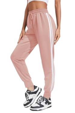 COOrun Jogginghose Damen Sporthose Sommerhose Frauen Jogger Trainingshose Streifen Sweatpants mit Taschen und 2 Streifen Rosa M von COOrun