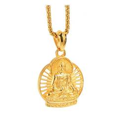 COPAUL Schmuck Edelstahl Religiöse Buddha Herren Anhänger Halskette Gold von COPAUL