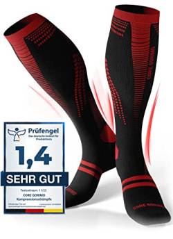 CORE GORIMO – Kompressionsstrümpfe Sport – Atmungsaktiv mit Anti-Blasen Schutz – Optimale Unterstützung beim Laufen und Joggen für Damen und Herren (schwarz/rot, 39-42) von CORE GORIMO