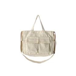 CORIOS Canvas Schultertasche Damen Große Handtasche Casual Tragetasche Henkeltaschen mit Mehreren Taschen Multifunktionale Tote Beutel Leichtgewicht Umhängetasche Beige von CORIOS