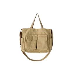 CORIOS Canvas Schultertasche Damen Große Handtasche Casual Tragetasche Henkeltaschen mit Mehreren Taschen Multifunktionale Tote Beutel Leichtgewicht Umhängetasche Khaki von CORIOS