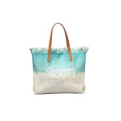 CORIOS Damen Canvas Handtasche Sommer Strand Tasche Böhmische Tote Beutel Große Schultertasche Casual Henkeltaschen Bunte Gestrickte Tasche für Reise Urlaub Strand Täglicher Gebrauch Hellblau von CORIOS