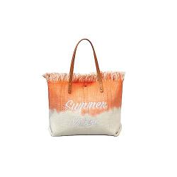 CORIOS Damen Canvas Handtasche Sommer Strand Tasche Böhmische Tote Beutel Große Schultertasche Casual Henkeltaschen Bunte Gestrickte Tasche für Reise Urlaub Strand Täglicher Gebrauch Orange von CORIOS