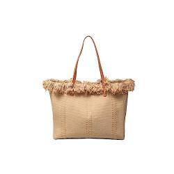 CORIOS Damen Canvas Handtasche Sommer Strand Tasche Große Schultertasche Böhmische Tote Beutel Bunte Gestrickte Tasche Casual Henkeltaschen für Reise Urlaub Strand Täglicher Gebrauch Khaki von CORIOS