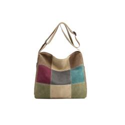 CORIOS Damen Canvas Schultertasche Mehrfarbig Spleiß Umhängetasche Große Tragetasche Henkeltaschen mit Mehreren Taschen Casual Leichtgewicht Handtasche Tote Beutel Kaffee von CORIOS