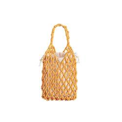 CORIOS Damen Gewebte Handtasche Böhmische Tote Beutel Retro Eimer Taschen Sommer Strand Tasche Gestrickte Tasche Holz Perlen Henkeltaschen Openwork Tragetasche für Reise Urlaub Strand Gelb von CORIOS