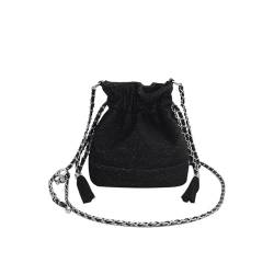 CORIOS Damen Kordelzug Eimer Taschen Tuch Umhängetaschen PU-Leder Schultertasche Klein Henkeltasche Casual Tragetasche Paillette Handtasche Retro Tote Beutel Schwarz von CORIOS