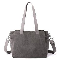 CORIOS Damen Schultertasche Canvas Handtasche Casual Tragetasche Große Kapazität Umhängetasche Multifunktionale Henkeltaschen Tote Beutel für Schule Arbeit Shopper Reise Grau von CORIOS