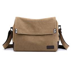 CORIOS Herren Umhängetaschen Canvas Schultertasche Laptoptasche für 13.3 Zoll Notebook Lehrertasche Groß Kuriertasche Schulterhandtasche für Schule Freizeit Reise Business Braun von CORIOS