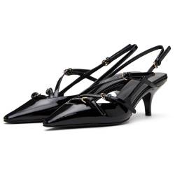 CORNMOOD Slingback Kitten Heels für Frauen Stiletto Heels Spitze Zehe mit Schnalle Riemen Absätze Sandalen Pumps Schuhe Sexy Striptease, Schwarz Niedrig, 38 EU von CORNMOOD