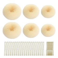 CORTNEY Donut Hair Haardonut Maker Set mit 6 Stück Beige Haardutt, 30 Stück Gold U-Form Haarspange Haarnadel, Dutt Hilfe Hochsteckfrisuren Zubehör, für Kinder Mädchen Frauen von CORTNEY