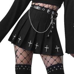 Damen Faltenrock Gothic Hohe Taille Kurze Röcke Punk Goth Rock mit Gürtel,Größe L von COSAUG