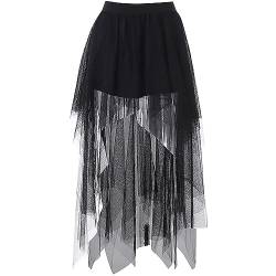 Damen Mesh Scher Tüll Röcke Multi- Layer Hoch Niedrig Asymmetrisch Midi Länge Elastische Taille Mesh Tutu Röcke Goth Rock,Größe S von COSAUG