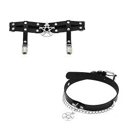 Leder Strumpfband Gürtel und Choker Set, Verstellbare Star-Shaped Goth Rave Zubehör von COSAUG