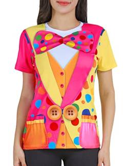 COSAVOROCK Damen Clown Kostüm T-Shirts (S, Mehrfarbig) von COSAVOROCK