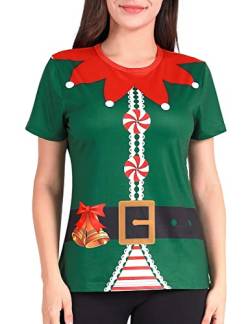 COSAVOROCK Damen Elfen Kostüm Weihnachts T-Shirt Grün 3XL von COSAVOROCK