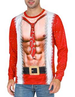 COSAVOROCK Hässliche Weihnachtspullover Herren Damen Weihnachts Pullover Weihnachten Sweatshirt Bauchmuskel Rot L von COSAVOROCK