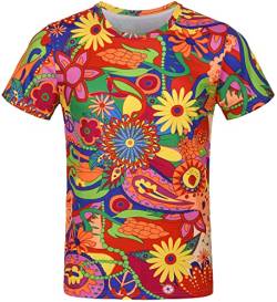 COSAVOROCK Herren 60er 70er Jahre Hippie T-Shirts Hippy Flower Power Kostüm Retro T Shirt 4XL von COSAVOROCK