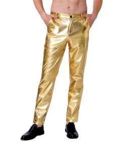 COSAVOROCK Herren 70er Jahre Disco Hose Metallic Glänzend Hosen, Gold, 36W von COSAVOROCK