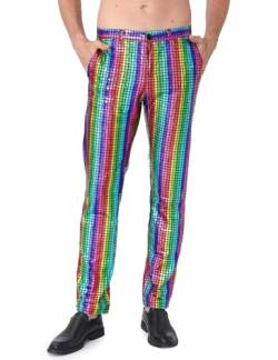 COSAVOROCK Herren 70er Jahre Disco Hose Metallic Glänzend Hosen, Mehrfarbig, 32W von COSAVOROCK