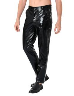 COSAVOROCK Herren 70er Jahre Disco Hose Metallic Glänzend Hosen, Schwarz, 30W von COSAVOROCK