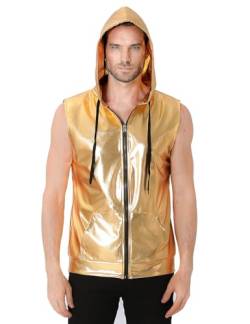 COSAVOROCK Herren 70er Jahre Disco Kostüm Metallic Hemd Pailletten Weste Hässliche Glänzend Bronzing Hoodie Gold L von COSAVOROCK