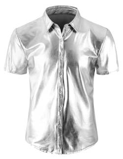 COSAVOROCK Herren 70er Jahre Silber Hemd Disco Metallic Kostüm Hässliche Glänzend Bronzing Hemden M von COSAVOROCK