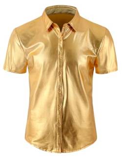 COSAVOROCK Herren Disco 70er Jahre Gold Hemd Metallic Kostüm Hässliche Glänzend Bronzing Hemden L von COSAVOROCK