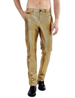 COSAVOROCK Herren Disco Hose Mode Metallisch Pailletten 70er Jahre Hosen Gold 32W von COSAVOROCK